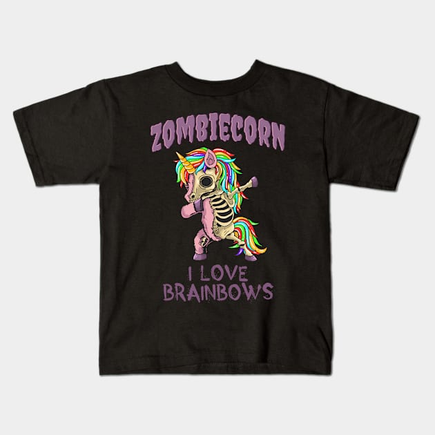 Zombie Unicorn Halloween Dab Zombiecorn Kids T-Shirt by Foxxy Merch